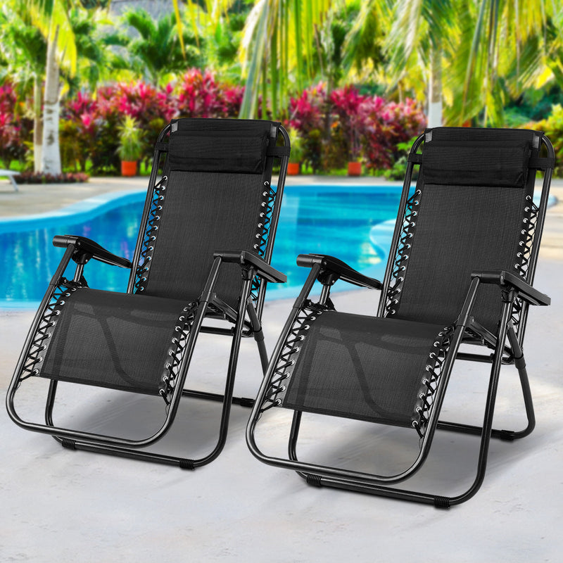 Load image into Gallery viewer, Gardeon 2PC Zero Gravity Chair Folding Outdoor Recliner Adjustable Sun Lounge Camping Black
