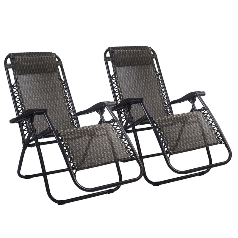 Load image into Gallery viewer, Gardeon 2PC Zero Gravity Chair Folding Outdoor Recliner Adjustable Sun Lounge Camping Grey
