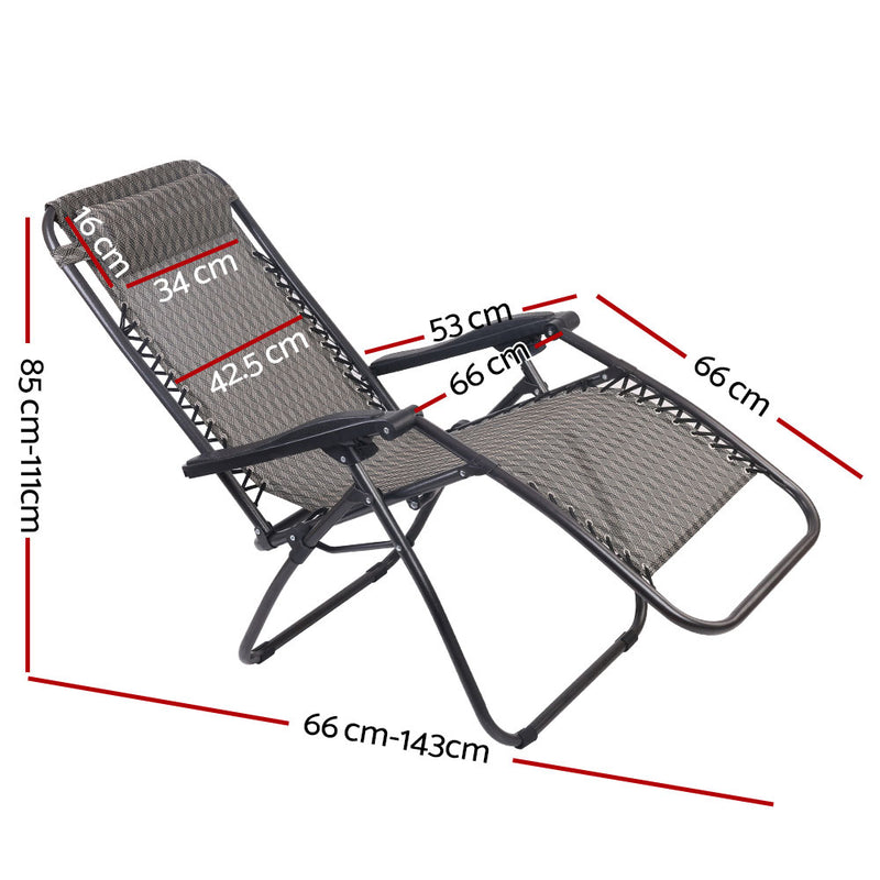 Load image into Gallery viewer, Gardeon 2PC Zero Gravity Chair Folding Outdoor Recliner Adjustable Sun Lounge Camping Grey
