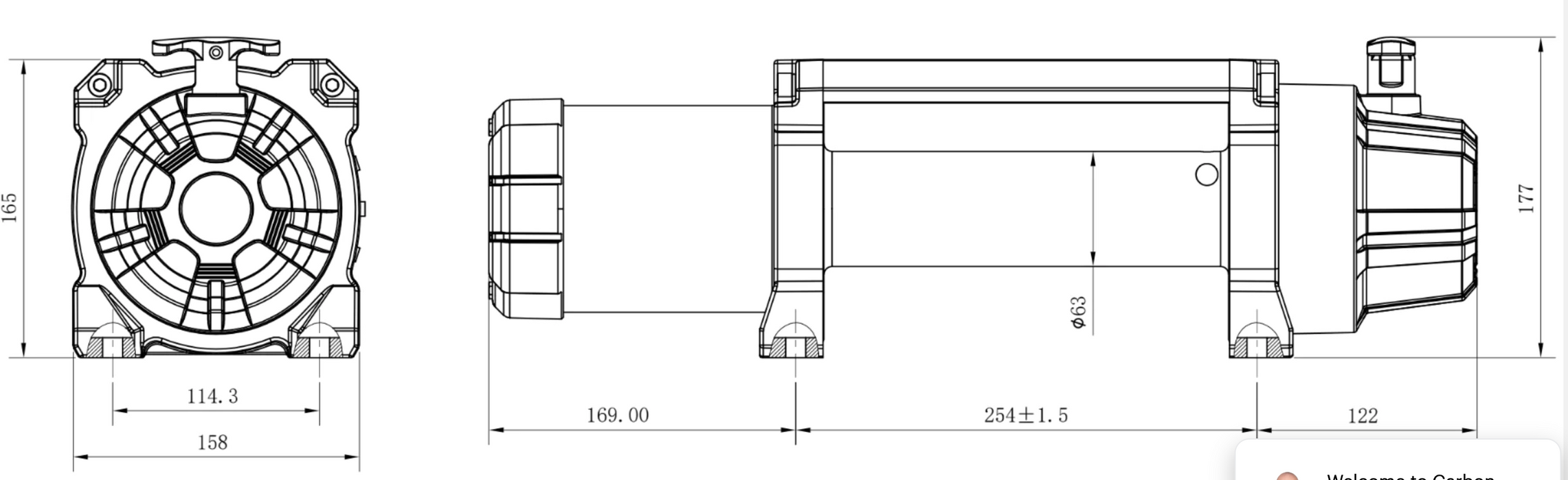 Carbon 12K - 12000lb Winch V3 with MegaPro Hook