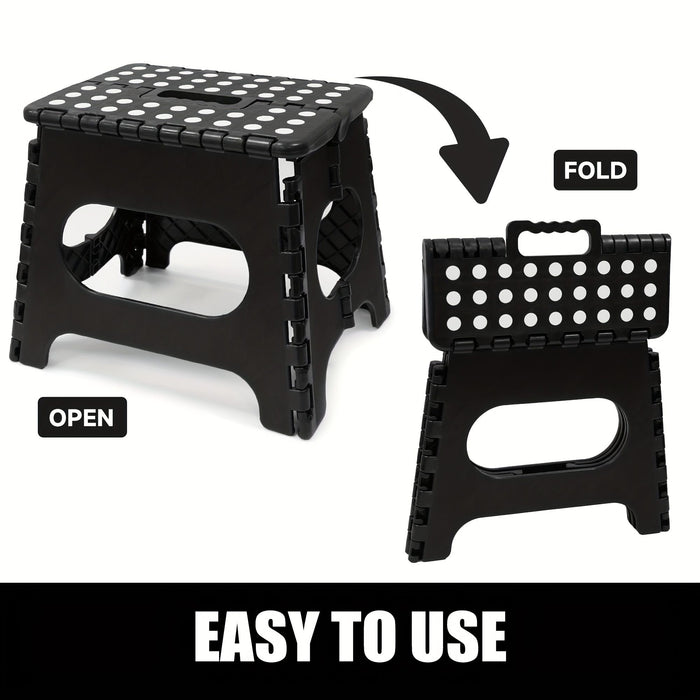 Black foldable camping stool, portable camping seat, lightweight outdoor furniture, durable stool for camping, compact camping gear