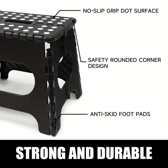 Black foldable camping stool, portable camping seat, lightweight outdoor furniture, durable stool for camping, compact camping gear
