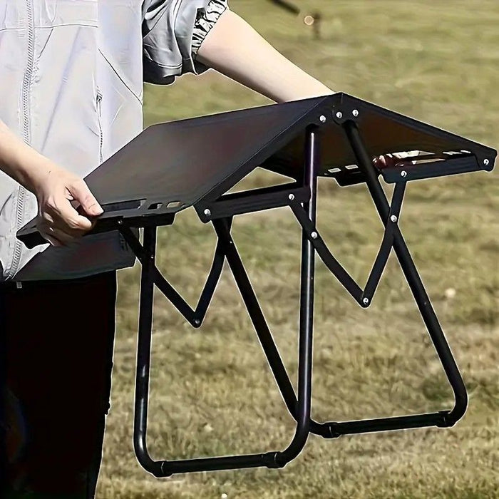 Portable Folding Camping Table Iron Outdoor Picnic Beach BBQ Tailgate Hiking with Storage Bag（BLACK)