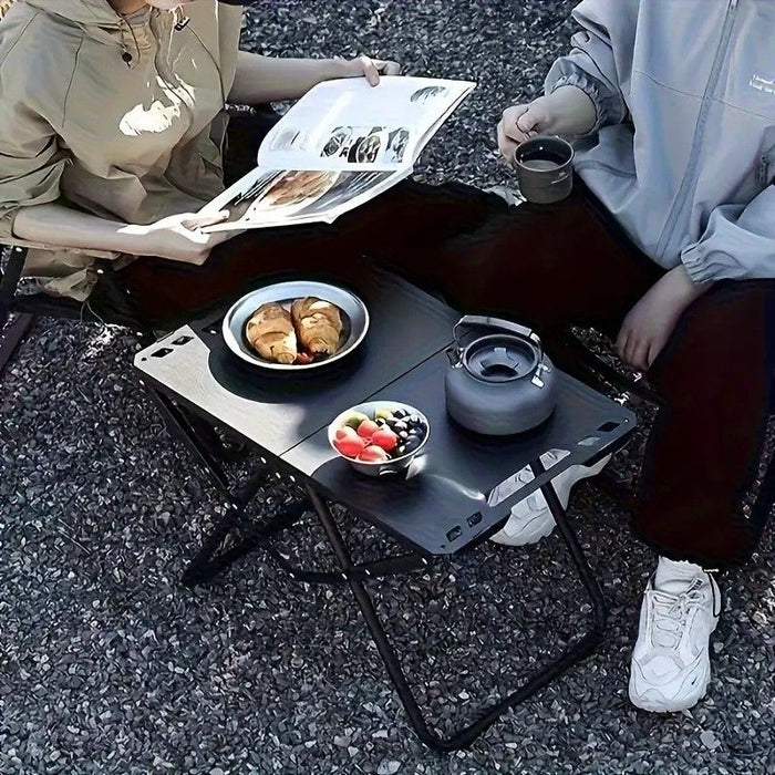 Portable Folding Camping Table Iron Outdoor Picnic Beach BBQ Tailgate Hiking with Storage Bag（BLACK)