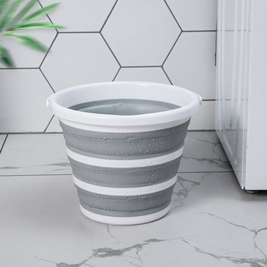 10 Litre Foldable Collapsible Bucket - Grey/White