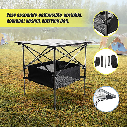 Folding Collapsible Camping Table - Heavy Duty Steel & Aluminium