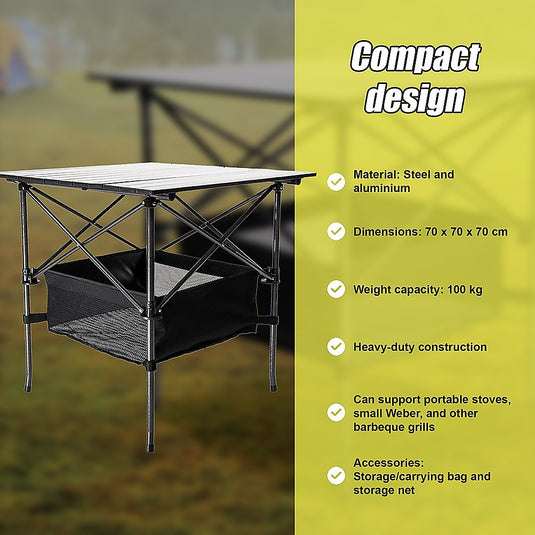 Folding Collapsible Camping Table - Heavy Duty Steel & Aluminium