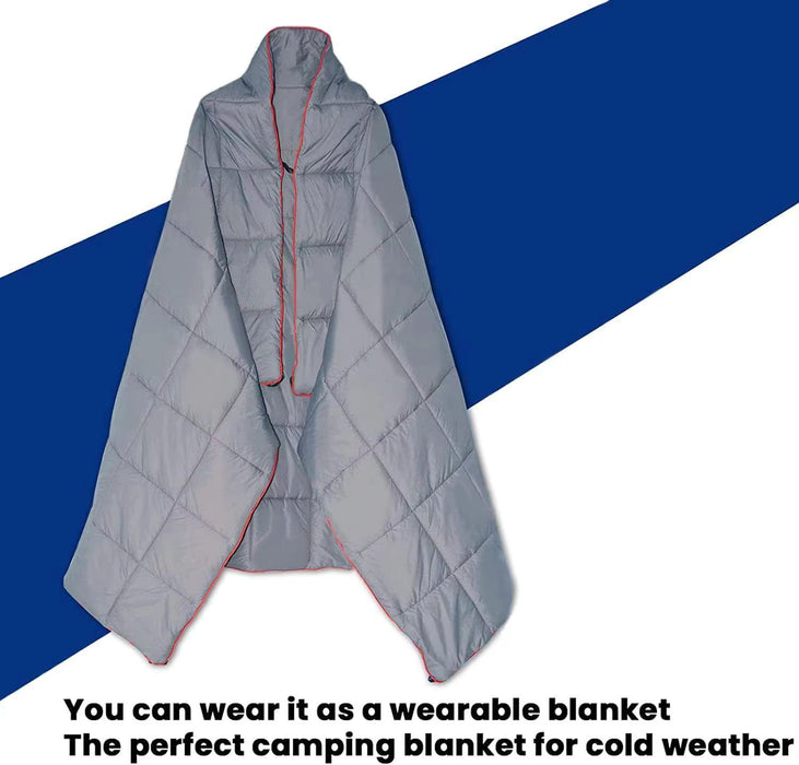 200x140cm Black Large Outdoor Camping Down Cotton Wearable Warmth Blanket, Quilted Poncho Shawl Throw with Storage Bag, Lightweight Warm Camping Quilt for Camping Travel Home Use
