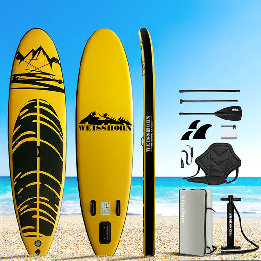 Weisshorn Stand Up Paddle Board 10.6ft Inflatable SUP Surfboard Paddleboard Kayak Surf Yellow