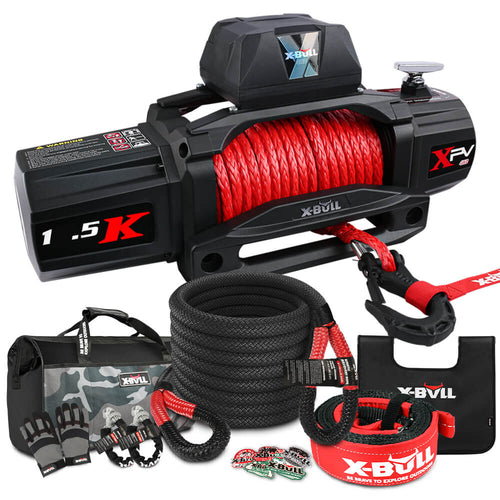 X-BULL 4WD Recovery Kit Kinetic Recovery Rope With 14500LBS Electric Winch