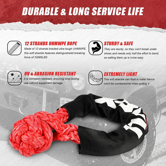 X-BULL 4WD Recovery Kit Kinetic Recovery Rope With 4WD Winch 12000LBS Electric Winch